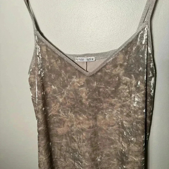 Zara champagne beige crushed velvet slip dress S - Picture 4 of 8